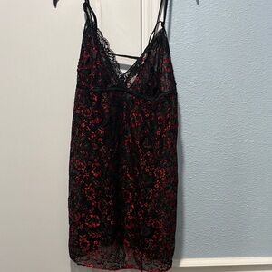 Lace Trimmed Black and Red Chemise